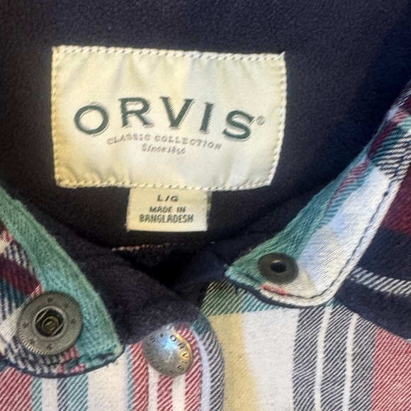 Orvis Classic Multicolor Striped Shirt lined fleece red blue size large button - Picture 3 of 4